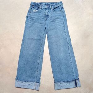 Old Navy Jeans High Rise Baggy Wide Leg Size 14 (27x26) Folded Hem Denim